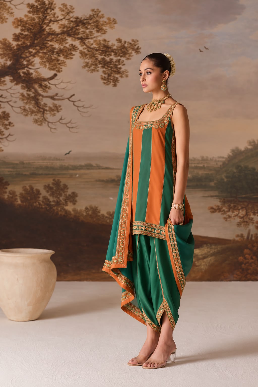 Rust &amp; Sage Strappy Kurta Set