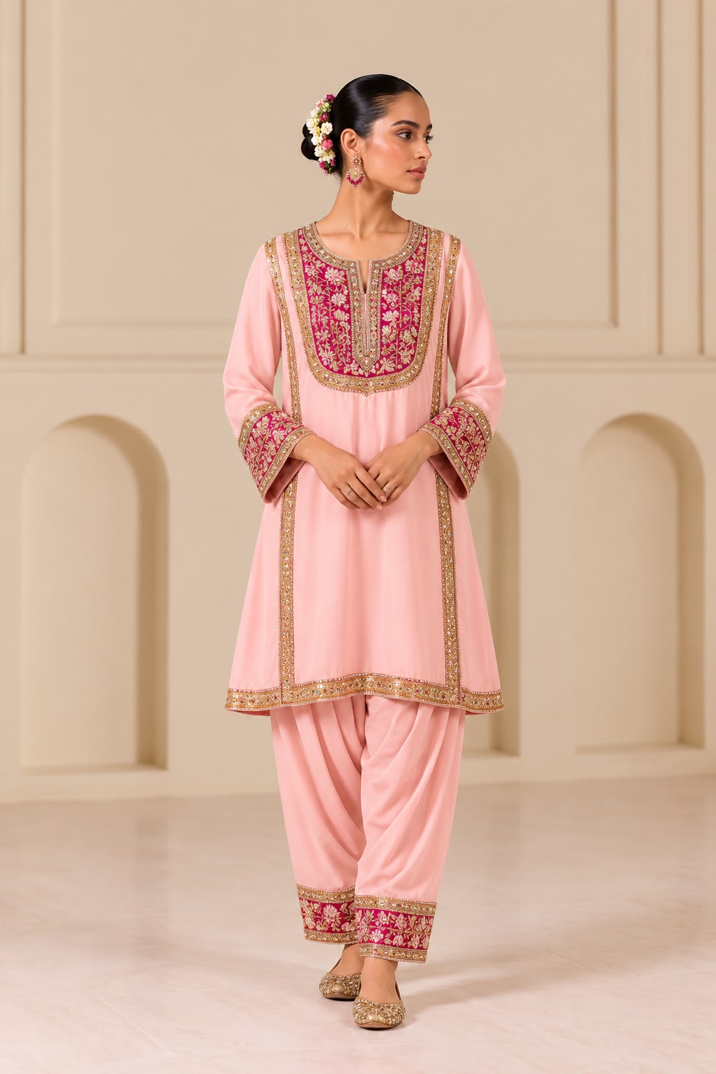 Powder Pink Short Kurta Set