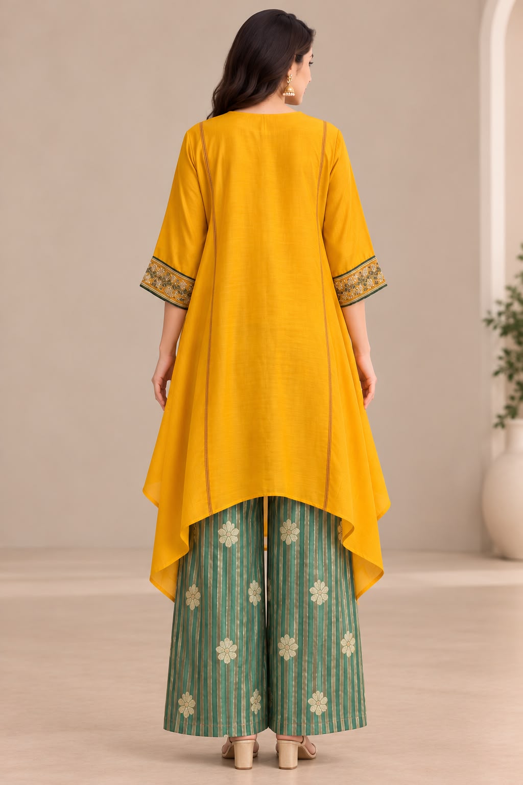 Yellow Short Kaftan Kurta Set