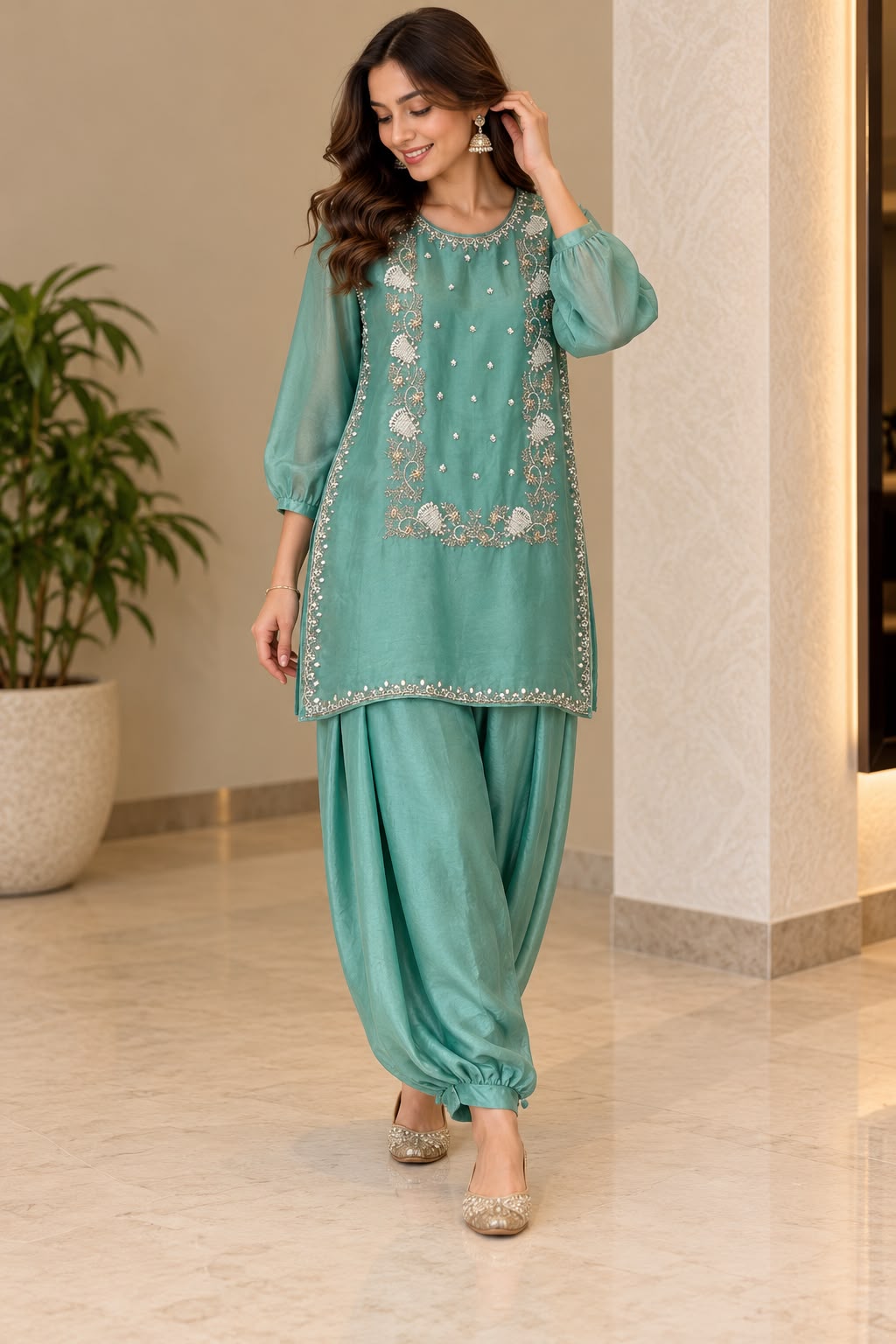 Mint Blue Short Kurta Set