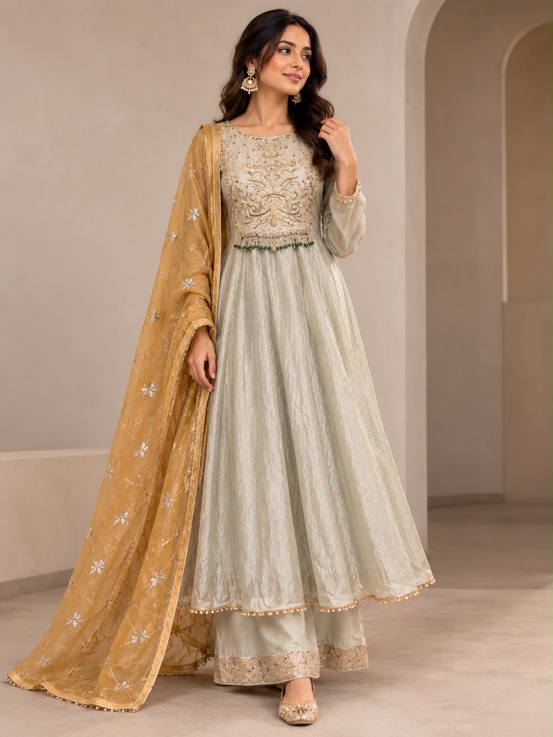 Silver Anarkali Set