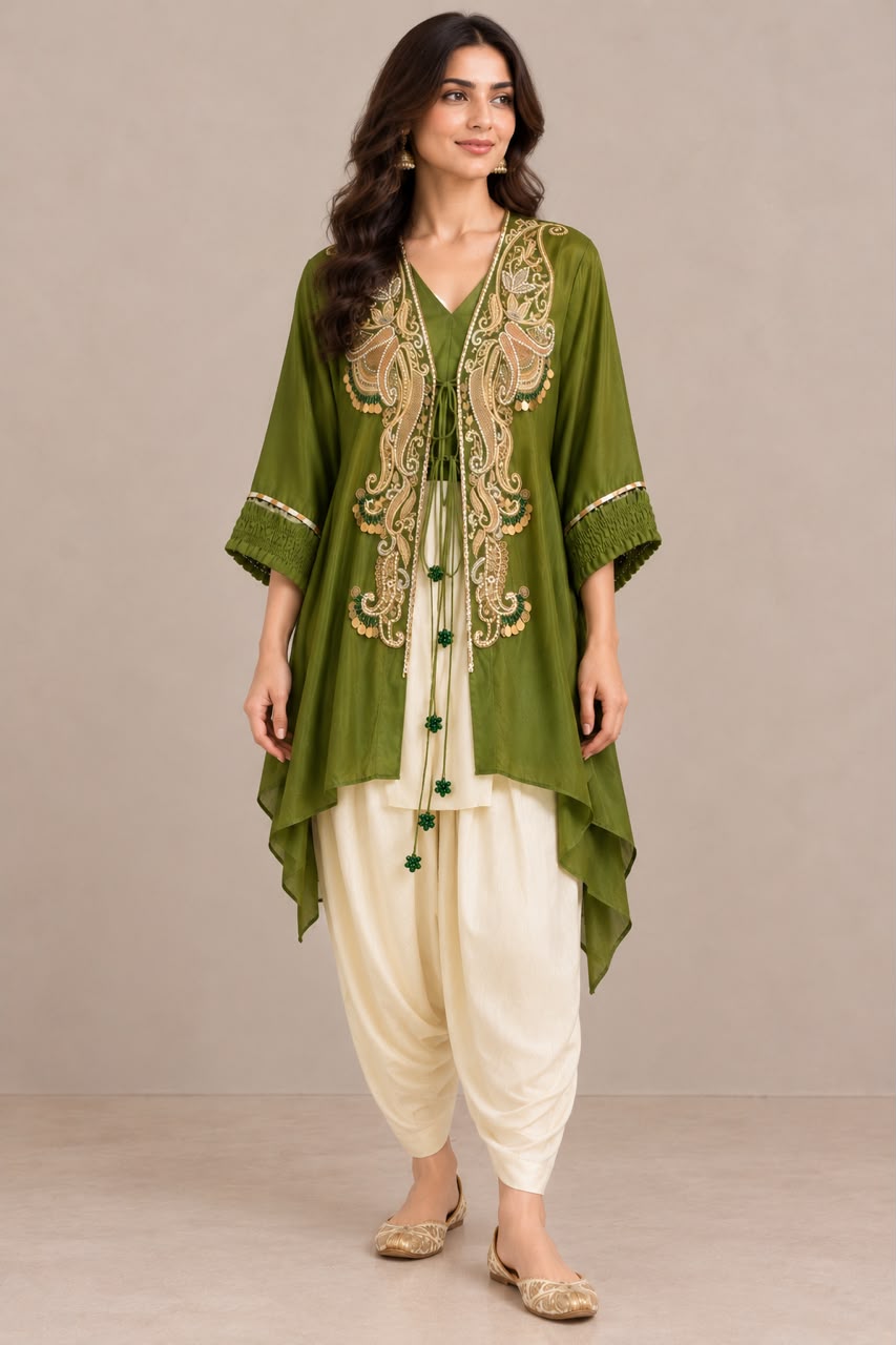 Olive Green Cape Set