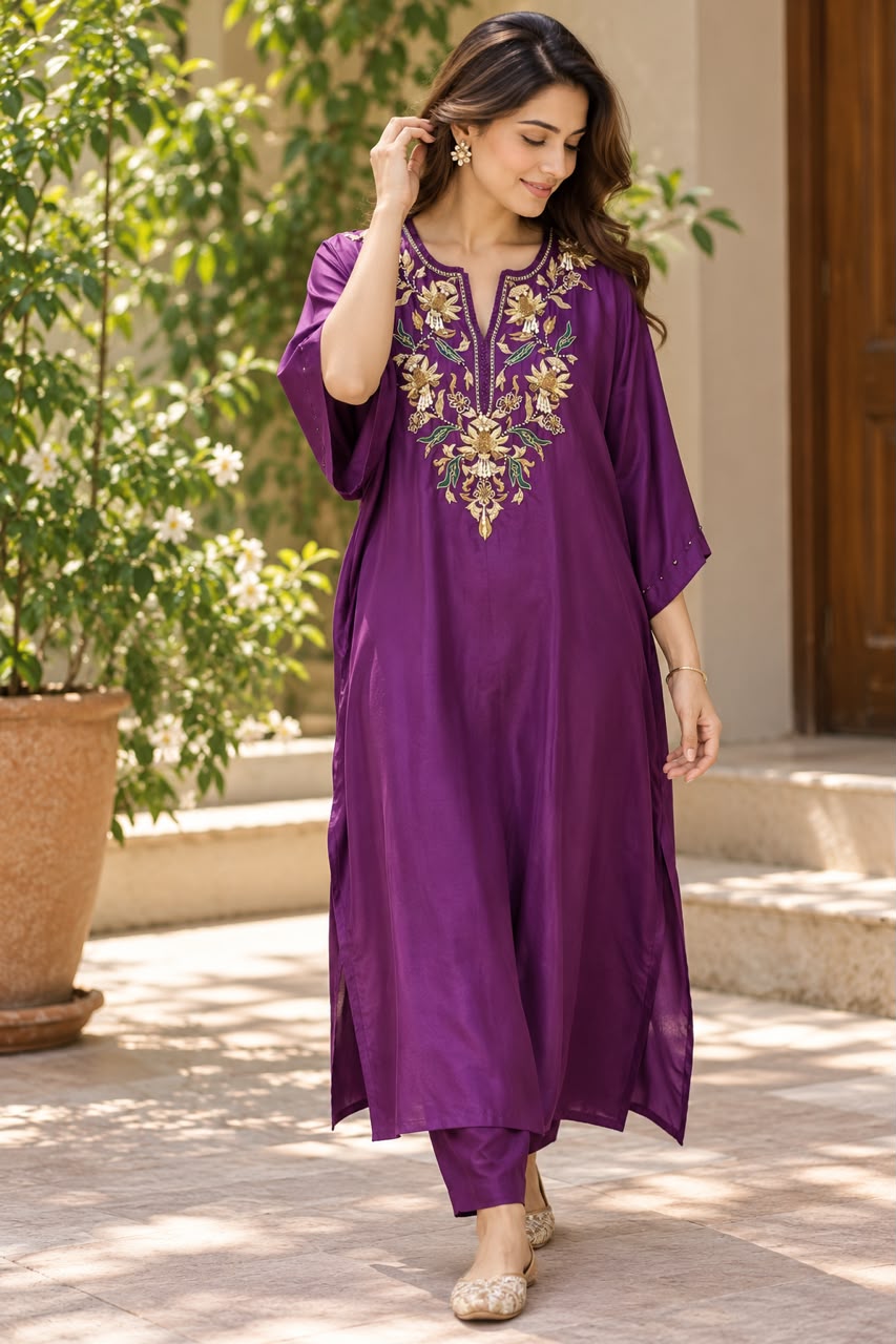 Purple Embroidered Kurta Set