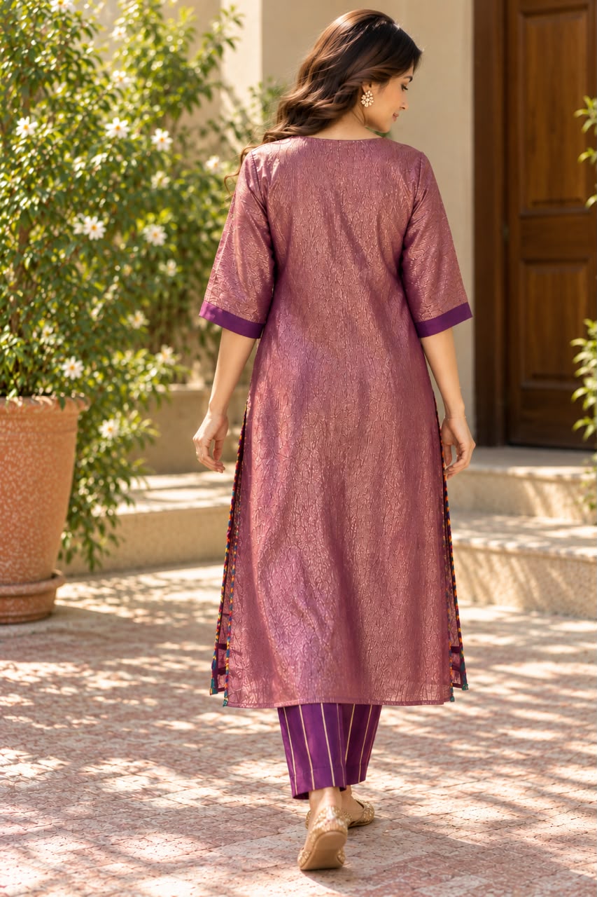 Crush Tissue organza Kaftaan set In Purple