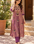 Crush Tissue organza Kaftaan set In Purple