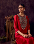 Red Draped Skirt Set