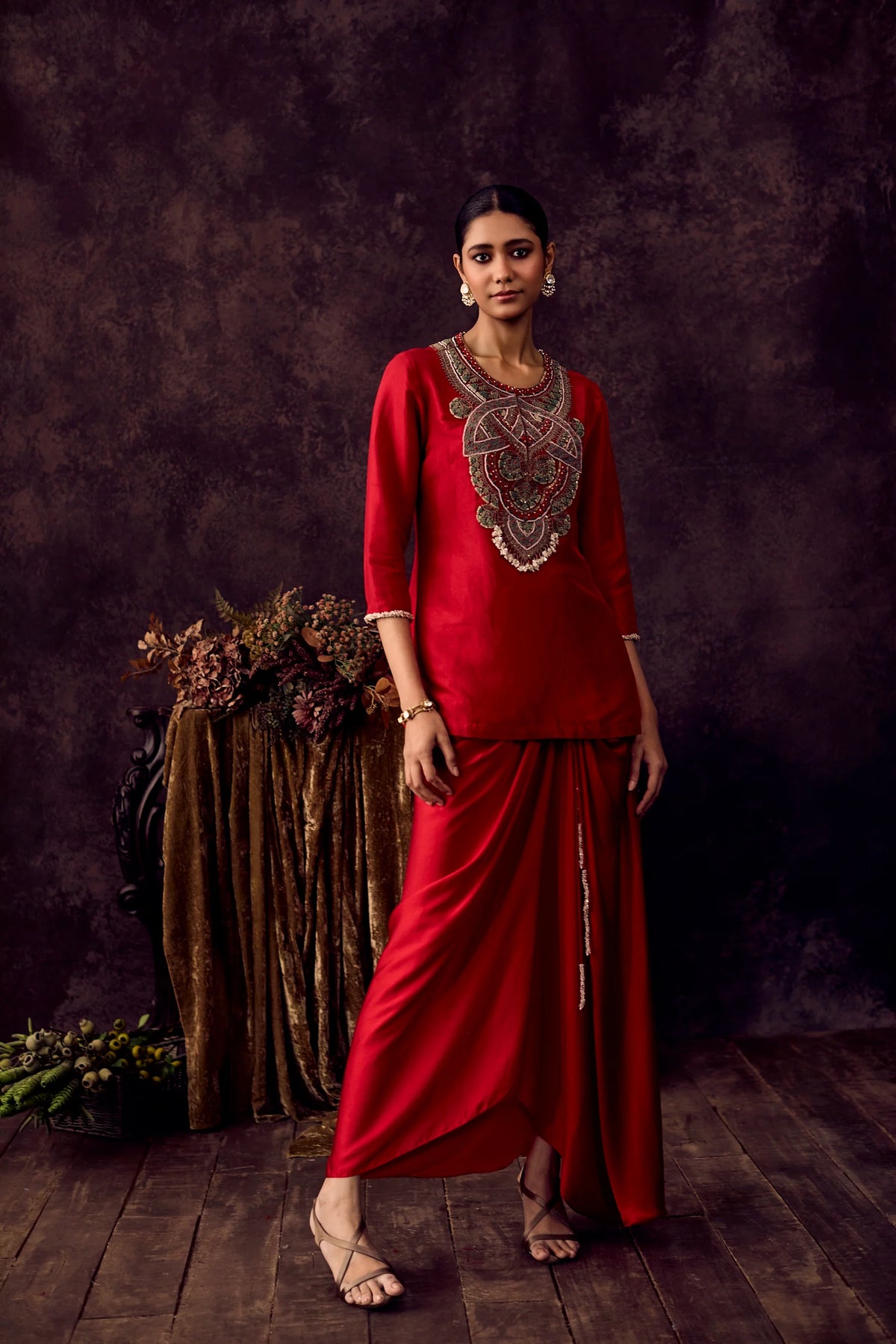 Red Kaftan With Dhoti