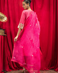 ANISHA SETHI IN RANI PINK SILK CHANDERI HANDCRAFTED KURTA SET