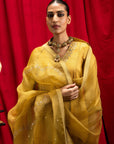 ANISHA SETHI IN SUHANI MUSTARD TISSUE HANDCRAFTED KURTA SET