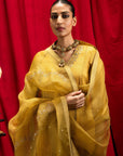 ANISHA SETHI IN SUHANI MUSTARD TISSUE HANDCRAFTED KURTA SET