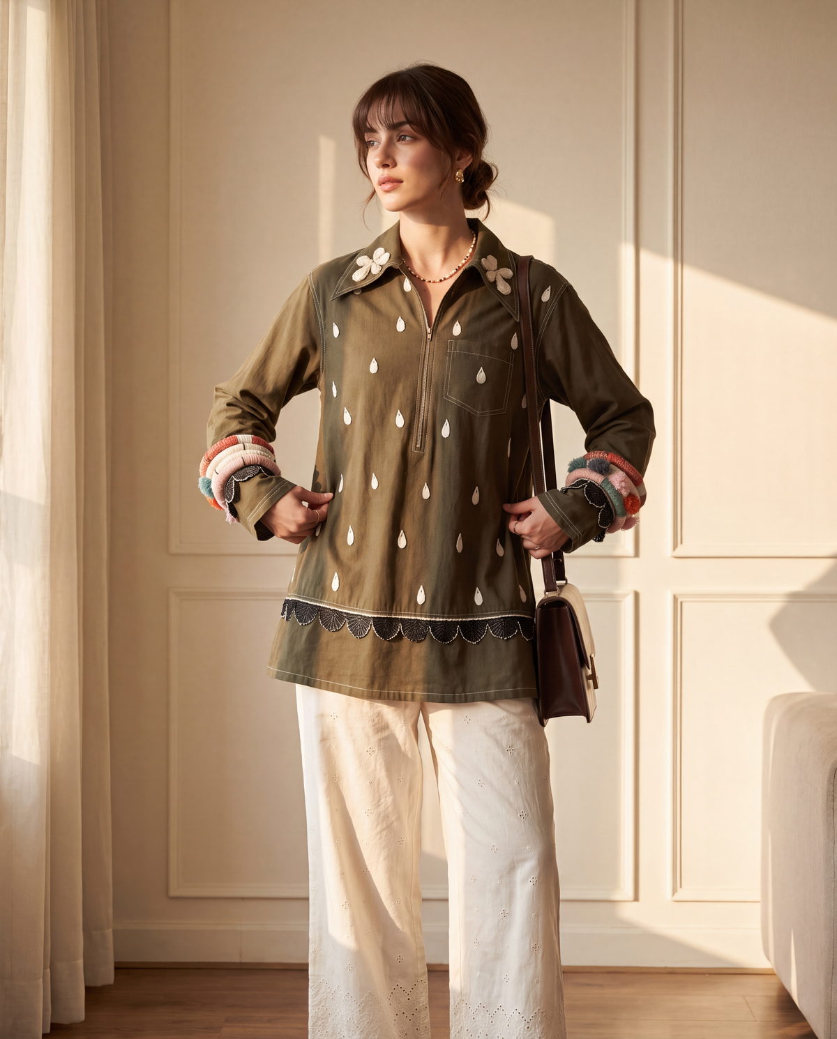 Hamza olive shirtdress