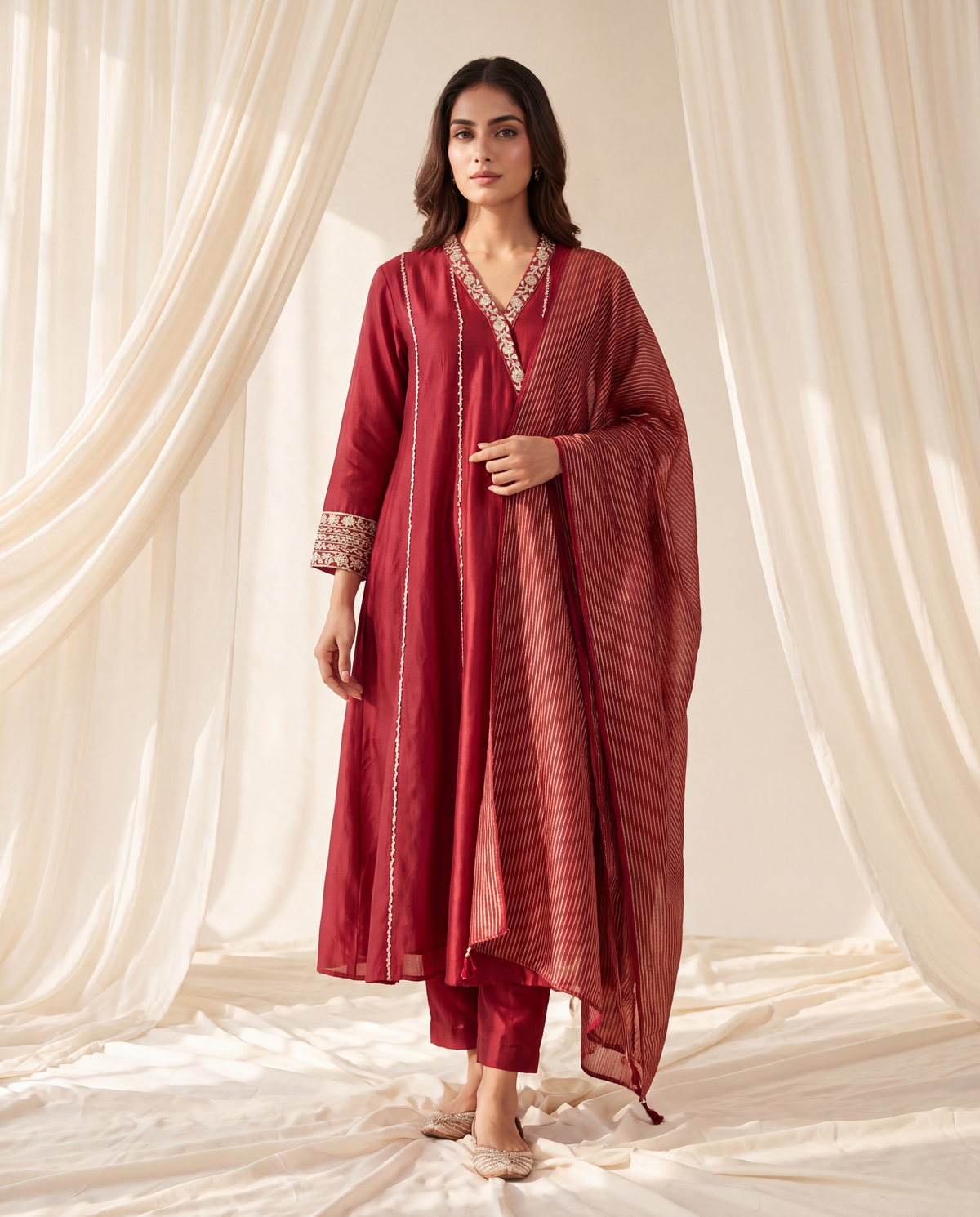 Red Zari Kurta Set