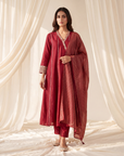 Maroon V Neck Kurta Set
