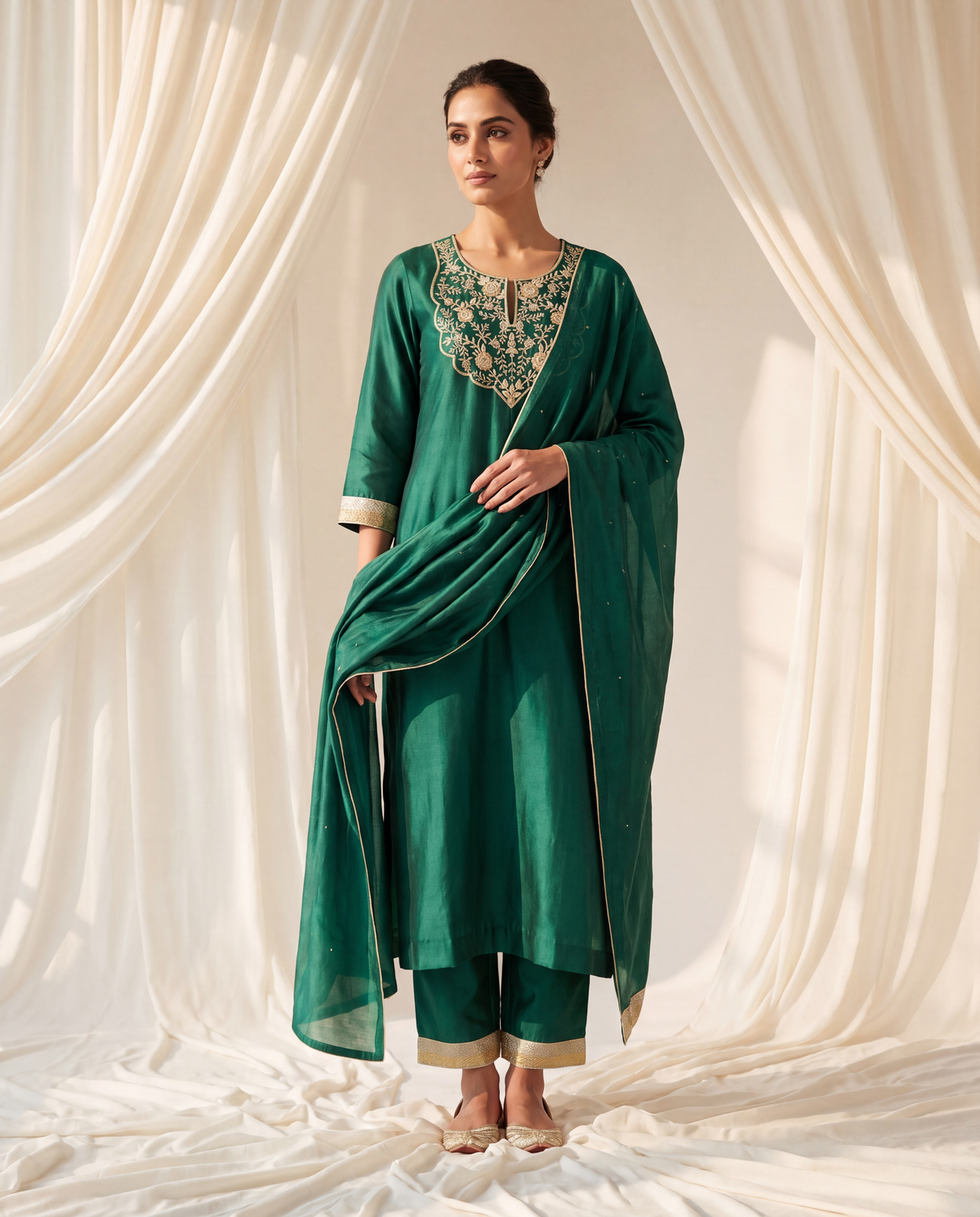 Flower Yoke Straight Kurta Pant Dupatta