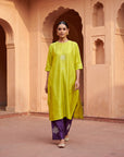 Pista Green and Purple Kurta Set