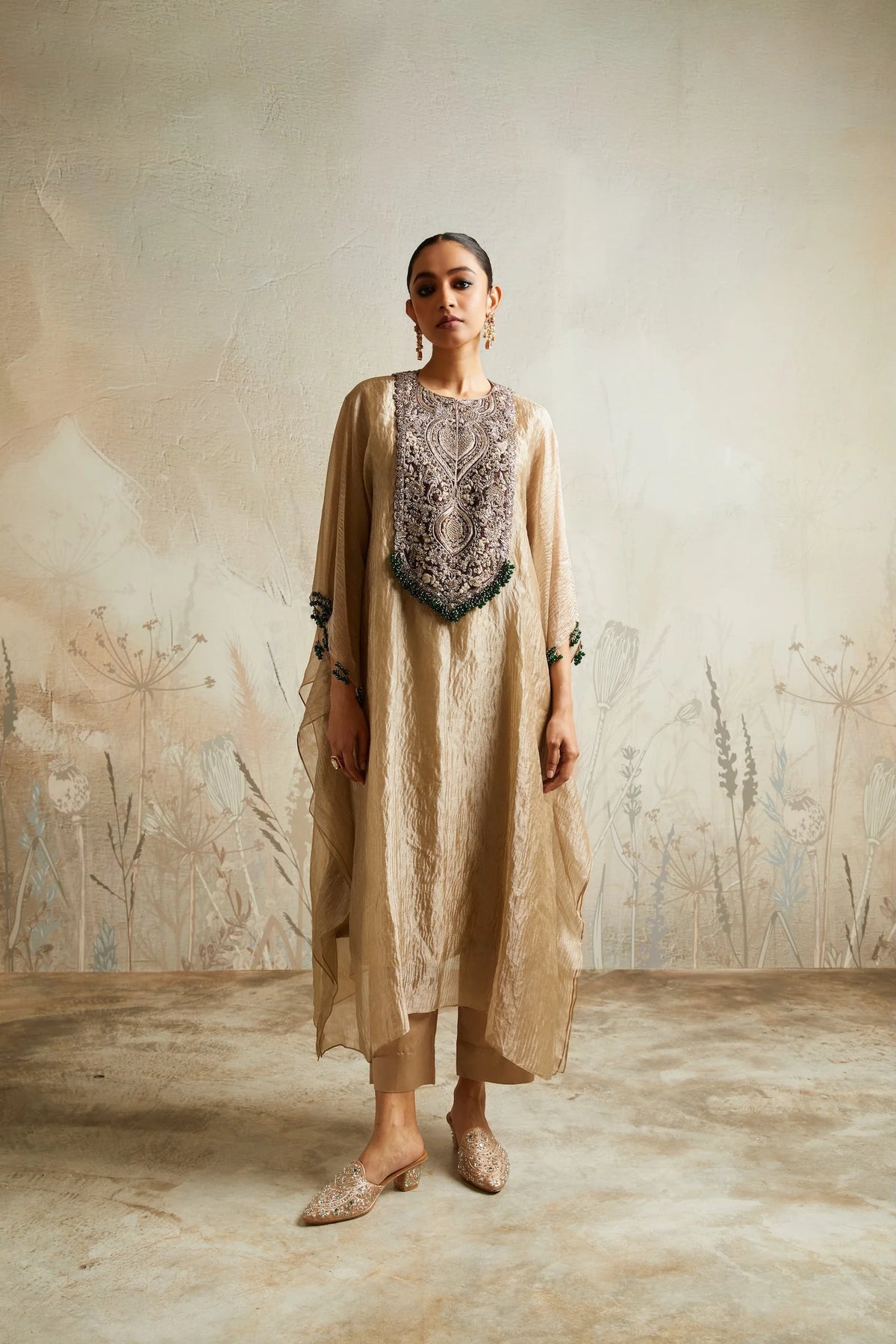 Gold Embroidered Yoke Kaftan Set
