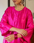 Fuchsia Zari Checkered Kurta Set with Duppata