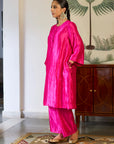 Fuchsia Zari Checkered Kurta Set with Duppata