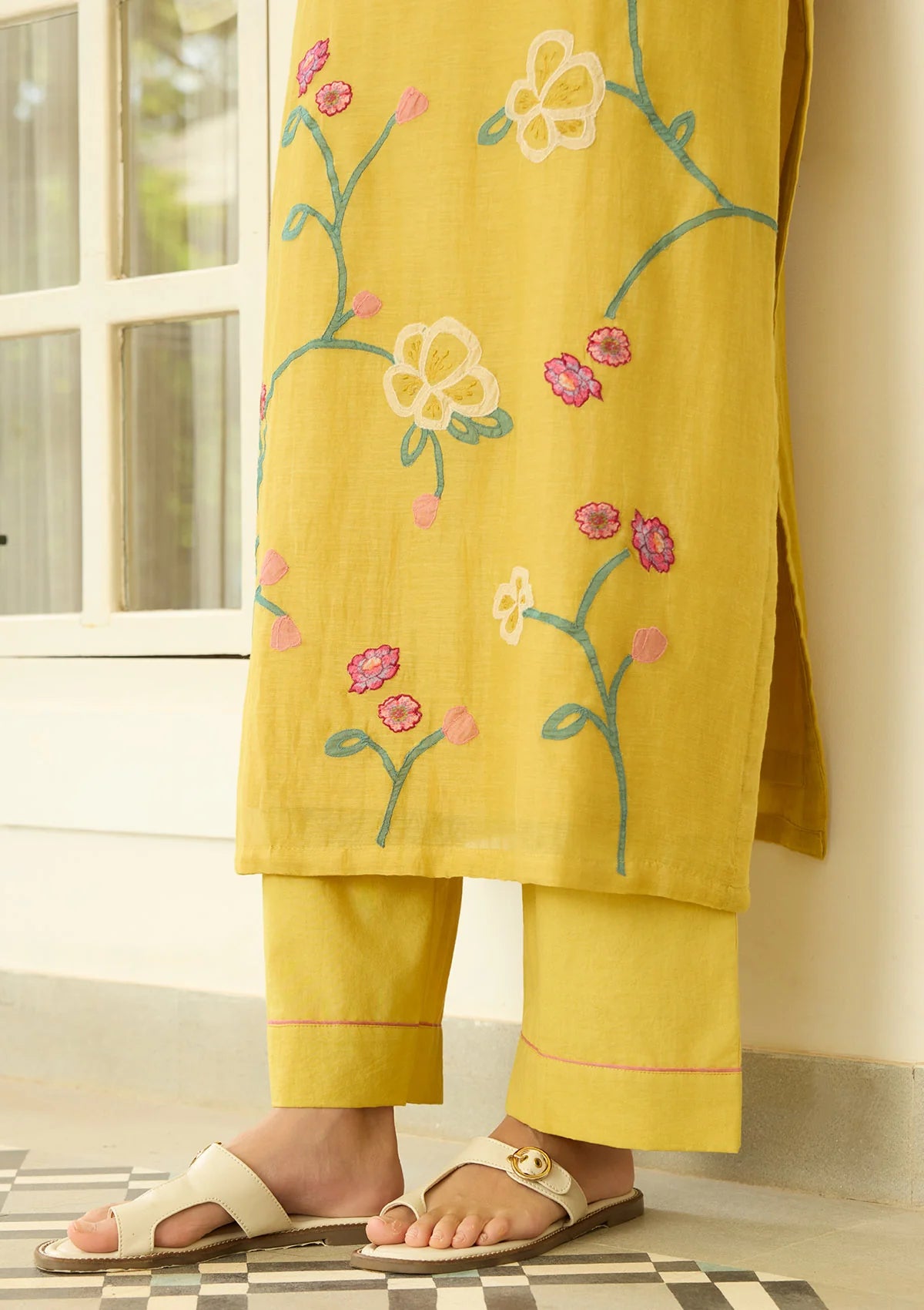 Marigold Kurta Set With Floral Vine Embroidery