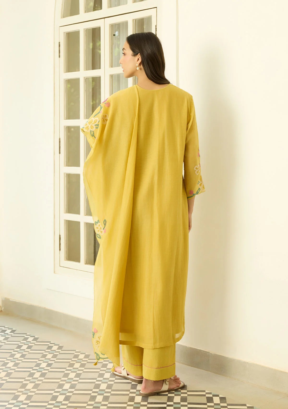 Marigold Kurta Set With Floral Vine Embroidery